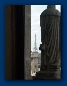 The Eiffel Tower as seen out a window at the Louvre.